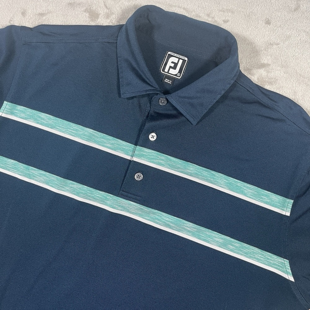 FootJoy Athletic Fit Mens XL Short‎ Sleeve Blue Striped Performance Golf Polo